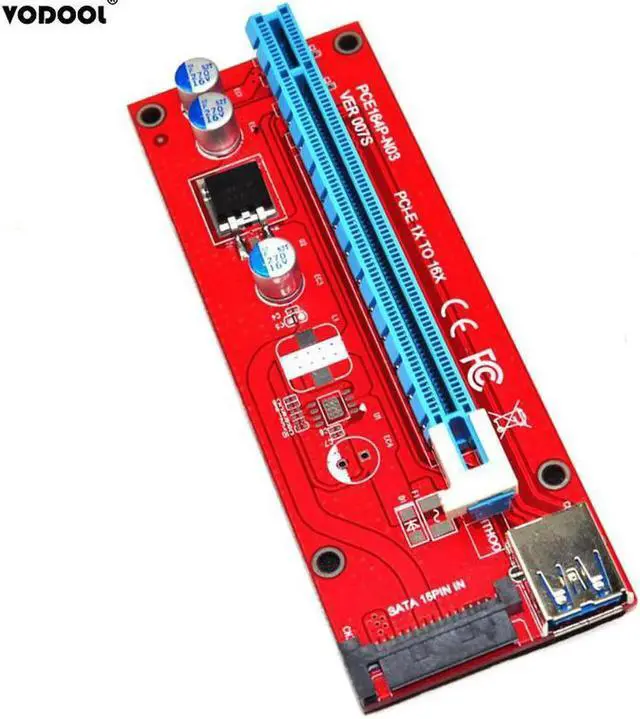 Alt view image 2 of 6 - PCI-E Extender Riser Card USB 3.0 164P PCI-E Express 1x to 16x Extender Riser Card Power 6Pin SATA for Mining