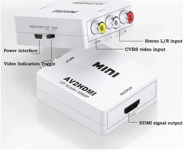 Alt view image 7 of 7 - RCA to HDMI Converter 1080P RCA CVBS AV to HDMI Video Audio Adapter For PS2 Xbox VHS VCR Support PAL/NTSC