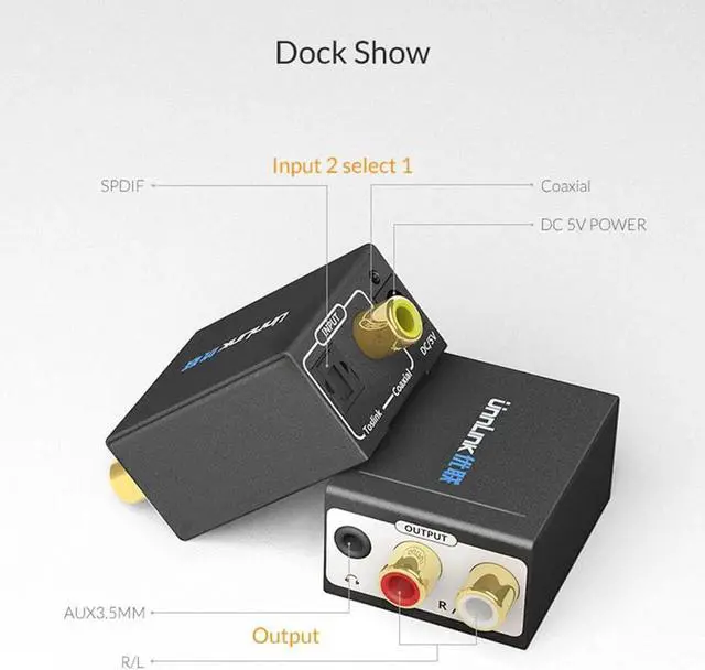 Alt view image 4 of 6 - Unnlink Digital to Analog Audio Adapter 192KHz 24Bit DAC SPDIF Optical Toslink Coaxial to R/L RCA 3.5 Jack for PS4 LED TV mi Box
