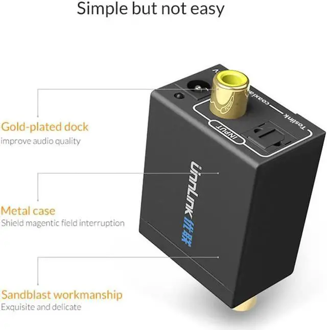 Alt view image 6 of 6 - Unnlink Digital to Analog Audio Adapter 192KHz 24Bit DAC SPDIF Optical Toslink Coaxial to R/L RCA 3.5 Jack for PS4 LED TV mi Box