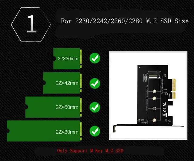 Alt view image 3 of 6 - PCI-Express PCI-E 3.0 X4 to M.2 NGFF M Key Slot Converter Adapter Card M2 Nvme PCIE SSD Riser Card for Desktop 2280 2230 2242
