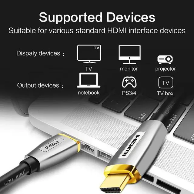 Alt view image 5 of 6 - 3D 4K Ethernet HDMI to HDMI cable Connector 1m 2m 3m HDMI 2.0 cable 1080P Metal head Adapter for PC HDTV Projector computer