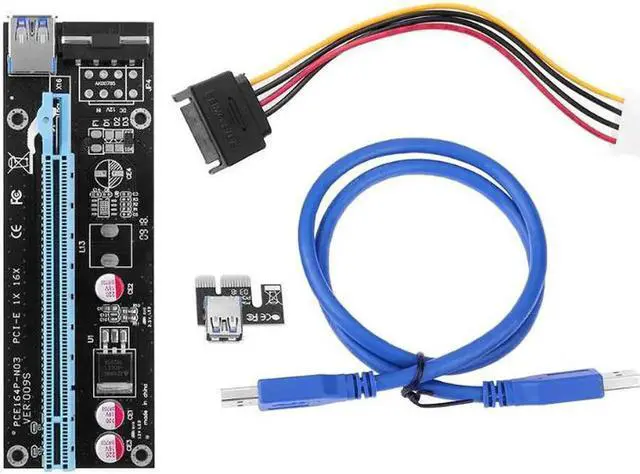 Main image of USB 3.0 Mining PCI Express GPU 1X to 16X PCI-E Extender Riser Card Adapter PCI-E 1X Riser Board SATA 15Pin-6Pin Power Cord