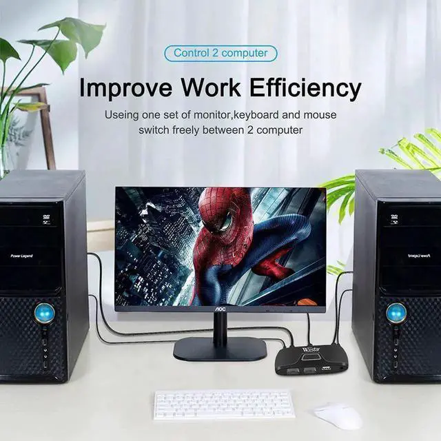 Alt view image 4 of 6 - KVM Switch HDMI 2 Port 4K USB HDMI KVM Switch 2 IN 1 OUT Box for 2PC Sharing Printer Keyboard Mouse HDMI Switcher for PC Monitor