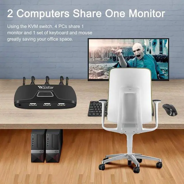 Alt view image 5 of 6 - KVM Switch HDMI 2 Port 4K USB HDMI KVM Switch 2 IN 1 OUT Box for 2PC Sharing Printer Keyboard Mouse HDMI Switcher for PC Monitor