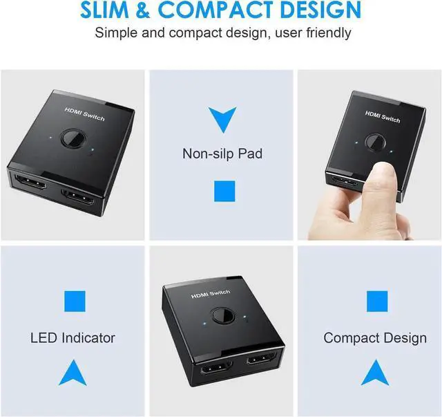 Alt view image 5 of 6 - HDMI Splitter 4K HDMI Switch 2 Ports Bi-directional HDMI Switcher for Xiaomi Mi Box 1x2/2x1 Adapter 2 In 1 Out for PS4 Smart TV