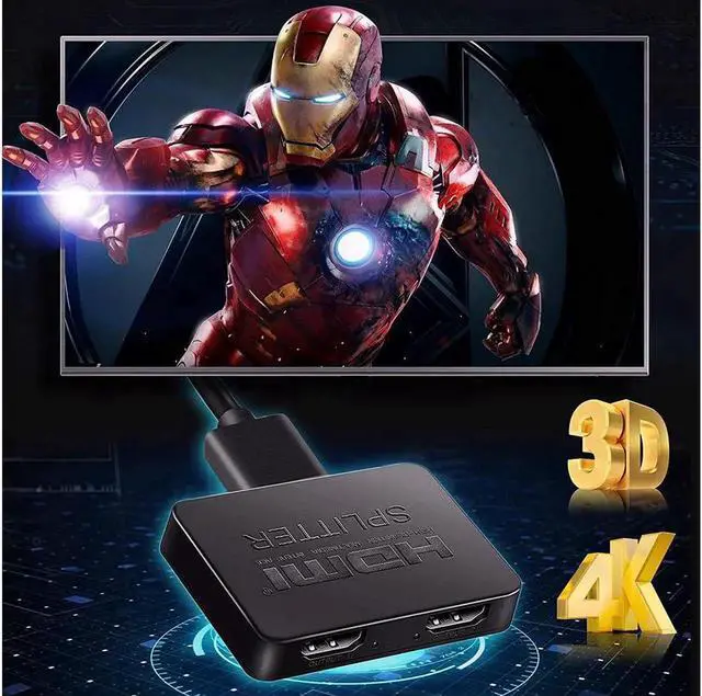 Alt view image 6 of 7 - HDMI Splitter 1 in 2 Out, 4K HDMI Splitter for Dual Monitors Duplicate/Mirror Only, 1x2 HDMI Splitter 1 to 2 Amplifier for Full HD 1080P 3D with HDMI Cable (1 Source onto 2 Displays)