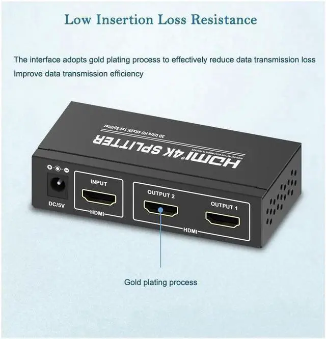Alt view image 6 of 7 - 4K 1x2 HDMI Splitter Full HD 1080p HDMI Video Converter 1X2 Screen Split 1 In 2 Out Dual Display HDCP 3D for PS4 DVD PC To TV