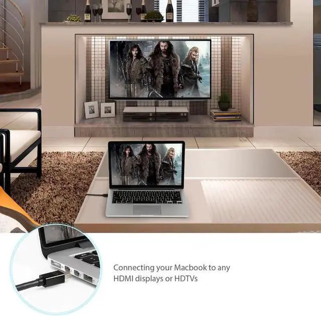 Alt view image 2 of 5 - 1080P 60Hz 1m 1.8m 3m Mini DP to HDMI Cable Thunderbolt to HDMI Gold plated Adapter for Macbook Pro Air Projector Camera TV