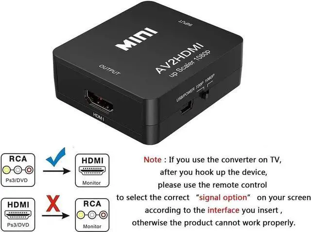 Alt view image 6 of 7 - RCA to HDMI Adapter, AV to HDMI Converter, 1080p to HDMI CVBS AV Composite Video Audio Adapter with USB Charge Cable for PC Laptop Mini Xbox PS2 PS3 TV STB VHS VCR Camera DVD (Black)