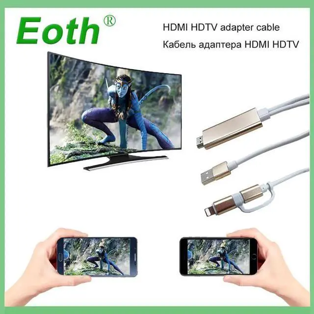 Alt view image 2 of 6 - Eoth Micro USB & Lighting to HDMI Cable HDTV Digital AV Adapter TV Dongle HDMI 1080P Converter Cable for iPhone Samsung Huawei