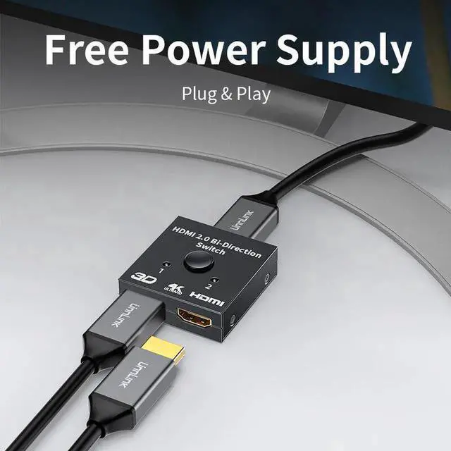 Alt view image 3 of 6 - Unnlink 4K 60Hz HDMI Switch 2 Ports 2 In 1 Out Video Splitter for Laptop PC Xbox PS3/4/5 TV Box to Monitor TV Projector Adapter