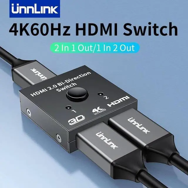 Main image of Unnlink 4K 60Hz HDMI Switch 2 Ports 2 In 1 Out Video Splitter for Laptop PC Xbox PS3/4/5 TV Box to Monitor TV Projector Adapter