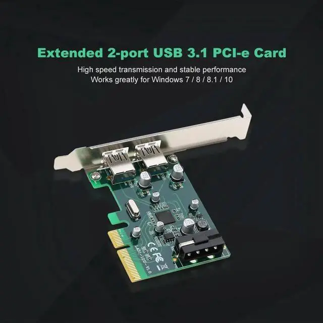 Alt view image 3 of 6 - PCI-E to 2-Port USB3.1 Type A PCI Express Expansion Card USB 3.1 Hub Controller Adapter Superspeed 10 Gbps Big 4Pin Power