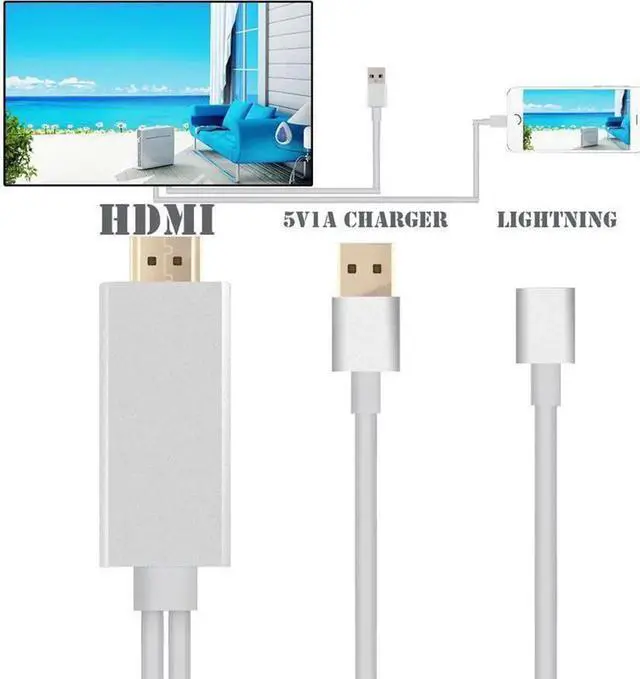 Alt view image 4 of 6 - HDMI Cable For Lightning to HDMI Cable HDTV TV AV Adapter USB Cable 1080P For iPad Air /iPad mini 2 3 4 iPhone X 8 7 6S Plus iOS