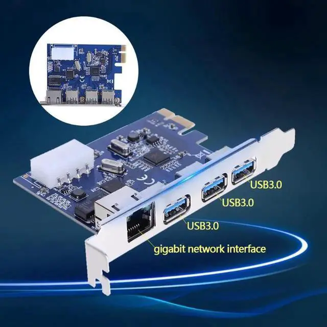 Alt view image 6 of 6 - PCI-E PCI Express to External 3 Port USB 3.0 and Gigabit Network Ethernet Card Adapter Converter Add On Cards for PC Desktop