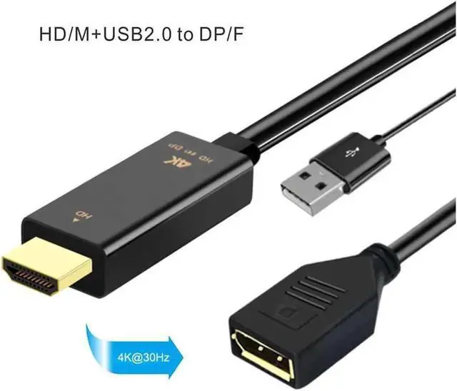 Alt view image 4 of 6 - HDMI Male to DisplayPort DP Female Converter Video Adapter Cable with USB Power 4K 30Hz for TV Monitor Projector 10 inch