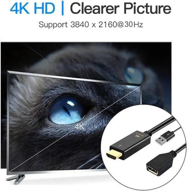 Alt view image 6 of 6 - HDMI Male to DisplayPort DP Female Converter Video Adapter Cable with USB Power 4K 30Hz for TV Monitor Projector 10 inch