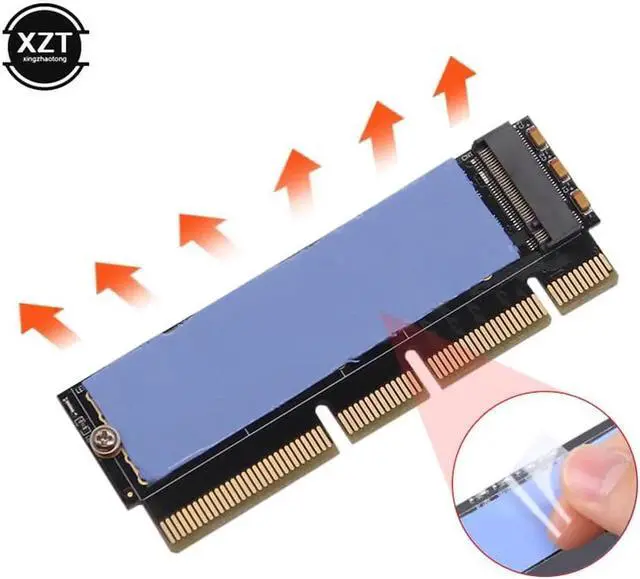 Alt view image 6 of 6 - M.2 NVMe Adapter SSD to PCIe Card M2 Key M Driver with Silicone Cooling Pad Hard Drive Adapter Support PCIe x4x8x16 Slot