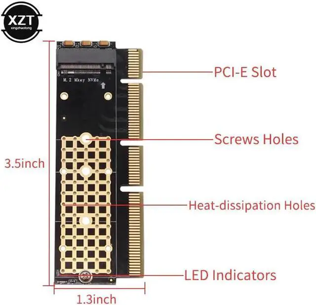 Alt view image 3 of 6 - M.2 NVMe Adapter SSD to PCIe Card M2 Key M Driver with Silicone Cooling Pad Hard Drive Adapter Support PCIe x4x8x16 Slot