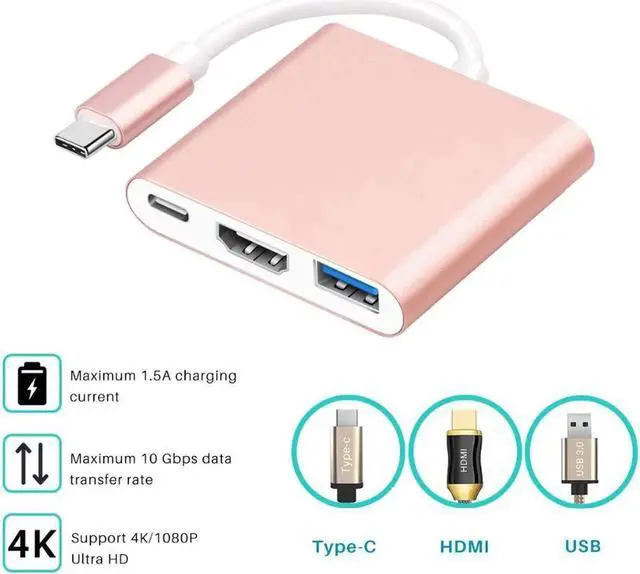 Alt view image 2 of 6 - 3 in 1 Type C To 4K*2K HDMI 1080P USB 3.0 Adapter TV Project Display Compatible For Huawei Matebook Chromebook Pixel