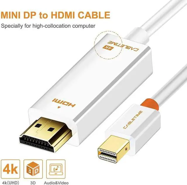 Alt view image 5 of 6 - Cabletime Thunderbolt Mini DisplayPort dp to HDMI 4K Adapter HDMI Display Port Cable for 1080P TV Lenovo Computer MacBook N043
