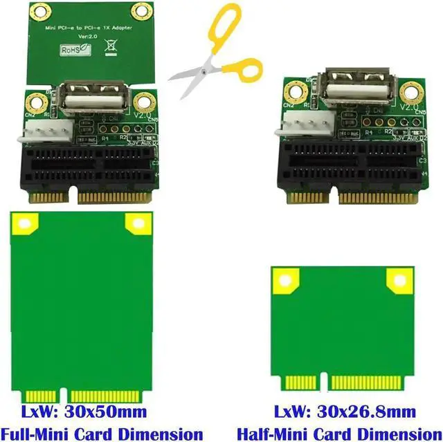 Alt view image 3 of 3 - Mini PCI-E to PCI Express PCI-E 1x Board USB 2.0 Half Full Mini PCIE Adapter Card 4Pin Power Supply Computer Components for PC