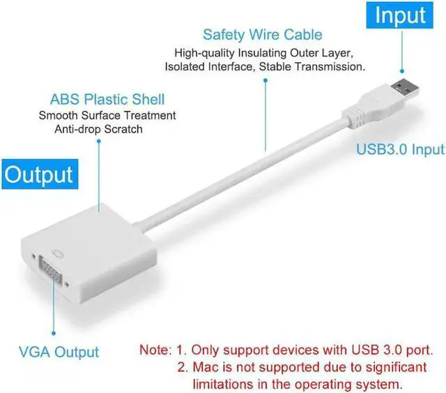 Alt view image 2 of 5 - USB 3.0 Male To VGA Female Converter Video Graphic Display Card External Cable Adapter 1080P For PC Laptop Projector TV
