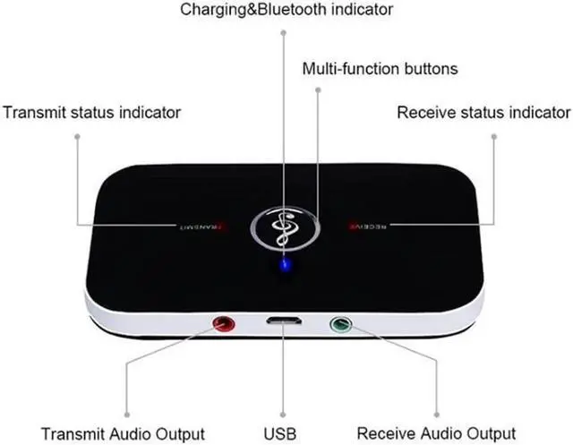 Alt view image 2 of 6 - B6 Bluetooth Adapter Wireless Audio Bluetooth Receiver and Transmitter 3.5MM Audio Input and Output for TV MP3