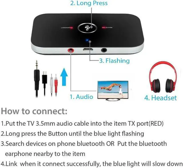 Alt view image 6 of 6 - B6 Bluetooth Adapter Wireless Audio Bluetooth Receiver and Transmitter 3.5MM Audio Input and Output for TV MP3