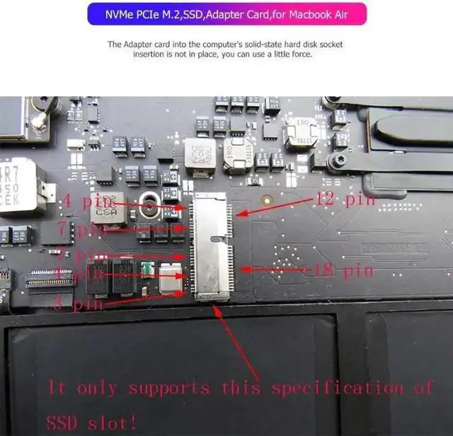 Alt view image 6 of 6 - M2 NVMe PCIe M.2 NVME Key M to SSD Adapter Card For Apple Laptop Macbook Air Pro 2013 2014 2015 A1465 A1466 A1502 A1398