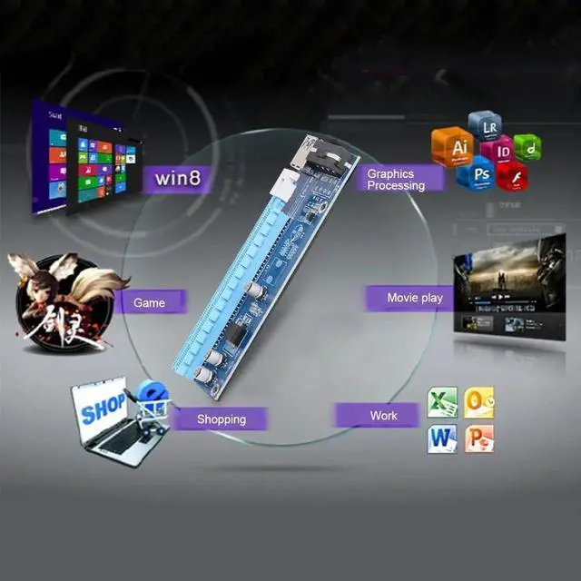 Main image of Mini PCI-E to PCI Express Extender Riser Card PCIE 1x to 16x Slot USB3.0 Data Cable SATA to 6Pin Power Supply for Bitcoin