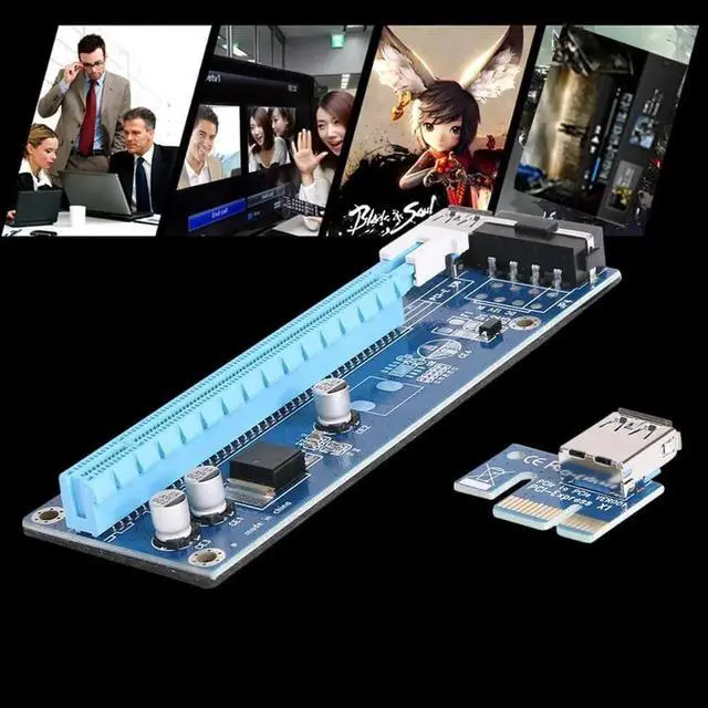 Alt view image 6 of 6 - Mini PCI-E to PCI Express Extender Riser Card PCIE 1x to 16x Slot USB3.0 Data Cable SATA to 6Pin Power Supply for Bitcoin