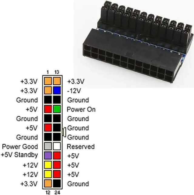 Alt view image 2 of 6 - ATX 24Pin Atx 90 degree 24 pin to 24pin Power Plug Adapter Mainboard Motherboard Power Connectors Modular Power Supply Cables