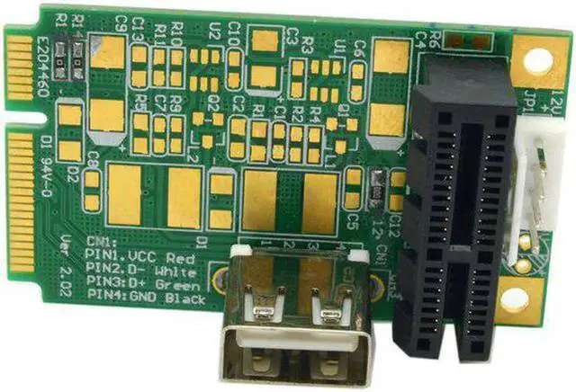 Alt view image 4 of 6 - Mini PCI Express To PCI-E 1x Board USB 2.0 Adapter PCIe Interface Card with 4Pin Power for Graphics Card Sound card