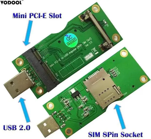 Alt view image 2 of 6 - Mini PCI-E to USB Adapter with SIM 8Pin Card Slot for WWAN/LTE Module Support SIM 6pin/8pin Card Connector