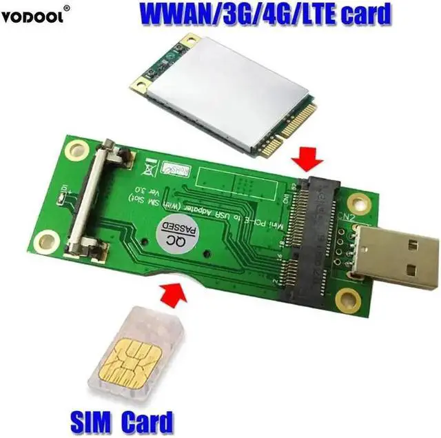 Alt view image 3 of 6 - Mini PCI-E to USB Adapter with SIM 8Pin Card Slot for WWAN/LTE Module Support SIM 6pin/8pin Card Connector