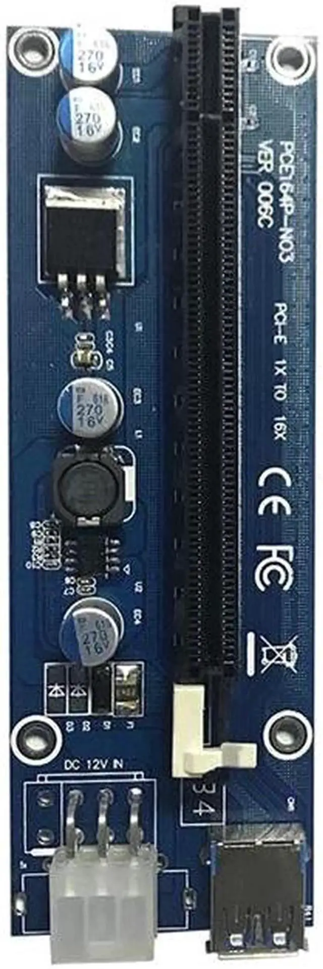 Alt view image 6 of 6 - Pcie Pci-e Pci Express Riser Card 1x To 16x GPU Usb 3.0 Extender Riser X1 X16 Card Adapter SATA 6Pin Power Cable For Miner