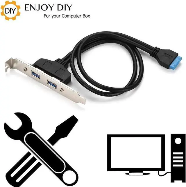 Alt view image 3 of 6 - 2 Ports USB 3.0 Female Back Panel To Motherboard 20pin Header Connector Cable Adapter With PCI Slot Plate Bracket 50cm