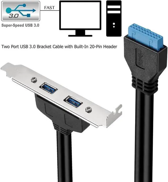 Alt view image 2 of 6 - 2 Ports USB 3.0 Female Back Panel To Motherboard 20pin Header Connector Cable Adapter With PCI Slot Plate Bracket 50cm