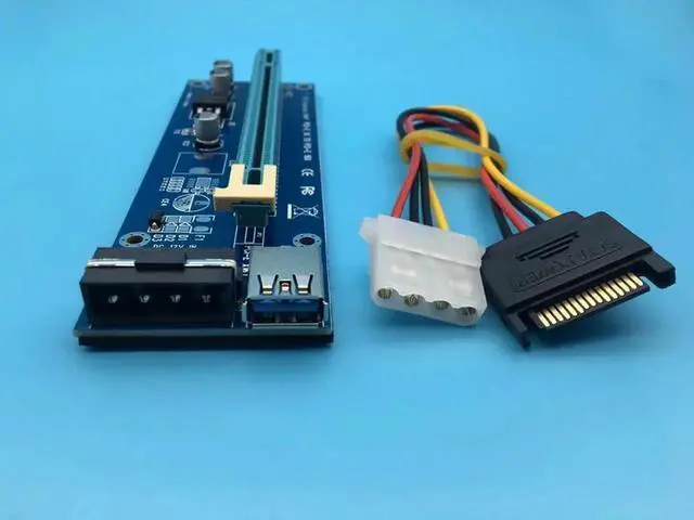 Alt view image 5 of 6 - 60cm PCI-E PCIe PCI Express 1x to 16x Riser USB 3.0 Extender Cable with Sata to 4Pin IDE Power Supply for BTC Miner RIG