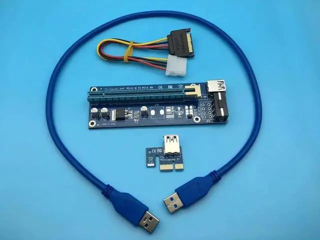 Alt view image 3 of 6 - 60cm PCI-E PCIe PCI Express 1x to 16x Riser USB 3.0 Extender Cable with Sata to 4Pin IDE Power Supply for BTC Miner RIG