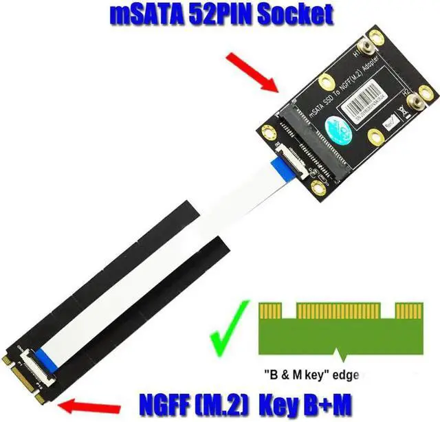 Alt view image 3 of 6 - mSATA Adapter mSATA SSD to M.2 NGFF Key B Adapter Converter Card Kits with FFC Cable Metal Extender Bracket Screws for Computer