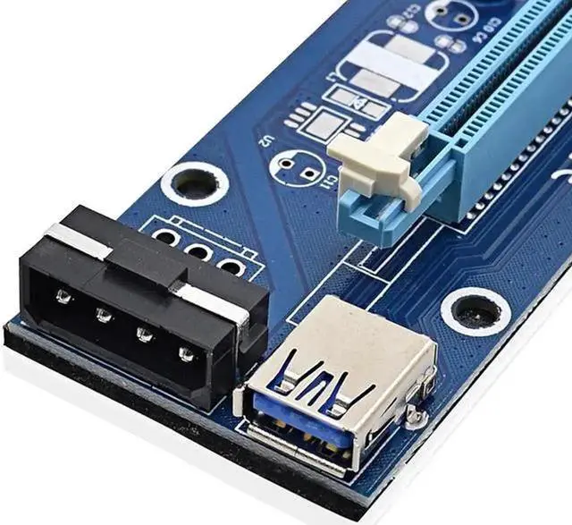 Alt view image 2 of 6 - 0.6M PCI Express PCI-E 1X to 16X Riser Card Adapter PCIE Extender with USB 3.0 Cable + SATA to 4Pin IDE Molex Power Cord