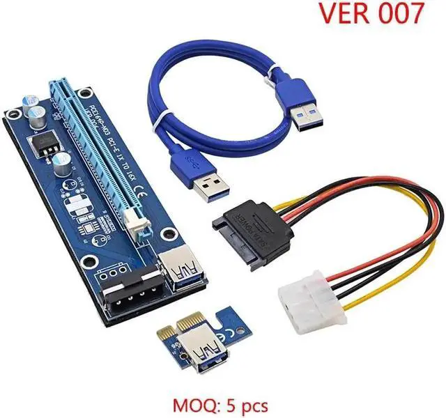 Main image of 0.6M PCI Express PCI-E 1X to 16X Riser Card Adapter PCIE Extender with USB 3.0 Cable + SATA to 4Pin IDE Molex Power Cord