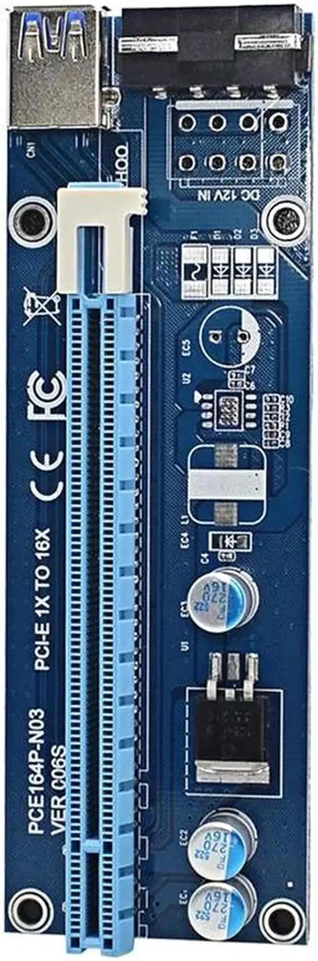 Alt view image 5 of 6 - 0.6M PCI Express PCI-E 1X to 16X Riser Card Adapter PCIE Extender with USB 3.0 Cable + SATA to 4Pin IDE Molex Power Cord