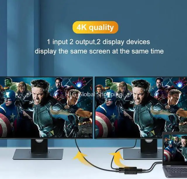 Alt view image 3 of 6 - 4K HDMI Splitter Full HD 1080p Video HDMI Switch Switcher 1X2 Split 1 in 2 Out Amplifier Dual Display For HDTV DVD For PS3 Xbox