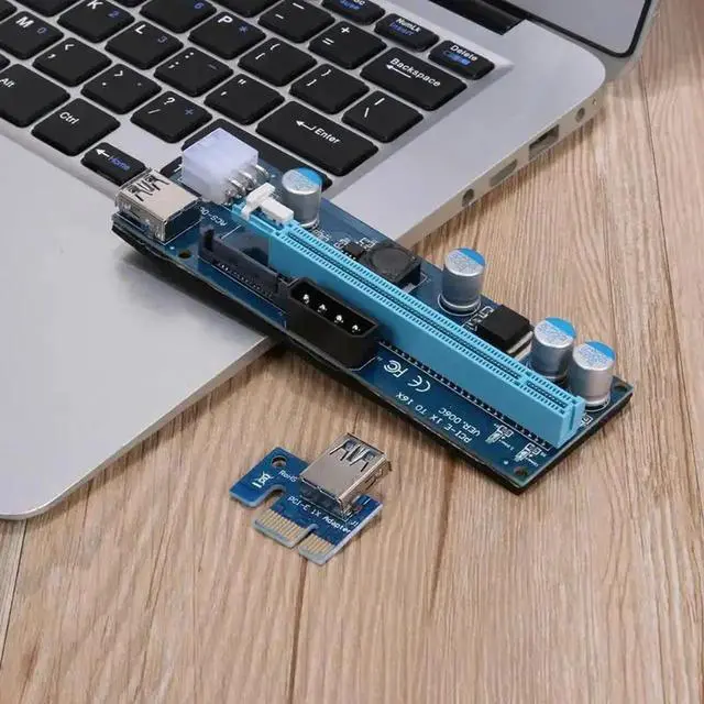 Alt view image 6 of 6 - 60CM PCI Express PCI-E 1X to 16X Riser Card Extender PCIE Adapter + USB 3.0 Cable & 15Pin SATA to 4Pin IDE Power Cord