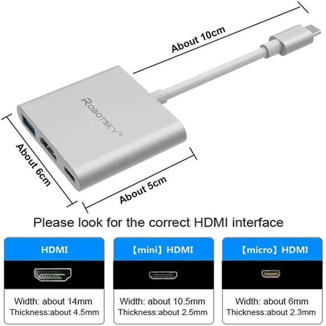 Alt view image 2 of 4 - USB 3.1 Type C to HDMI USB 3.0 USB-C HUB Adapter Type-C Extender HD 1080P for Macbook 12" Chromebook Pixel TV Displayer