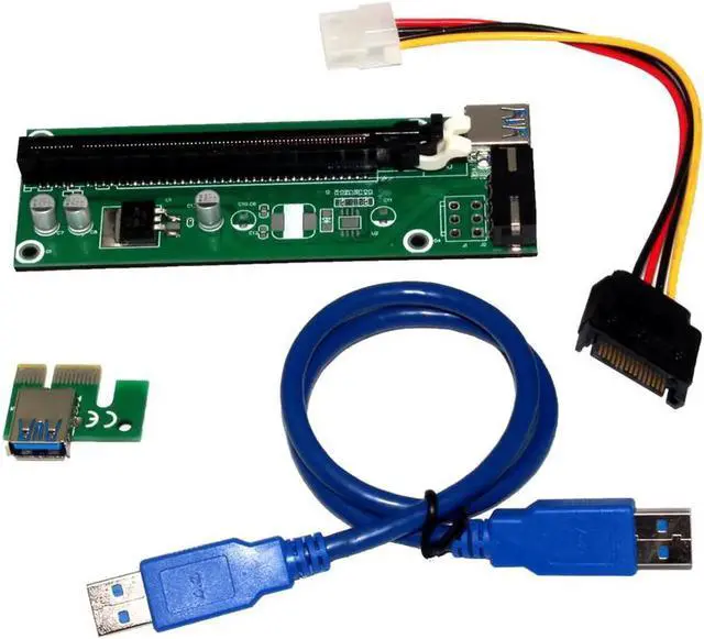 Alt view image 5 of 6 - USB 3.0 PCI-E Express Extender Riser Card Adapter PCIe Riser Board X1 to X16 w/ SATA 15-4Pin Power Cable for Bitcoin BTC Mining